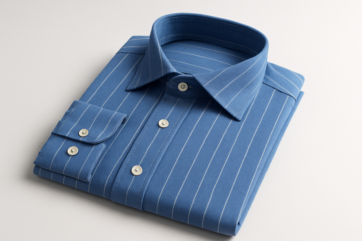 blue shirt with white strip fold 