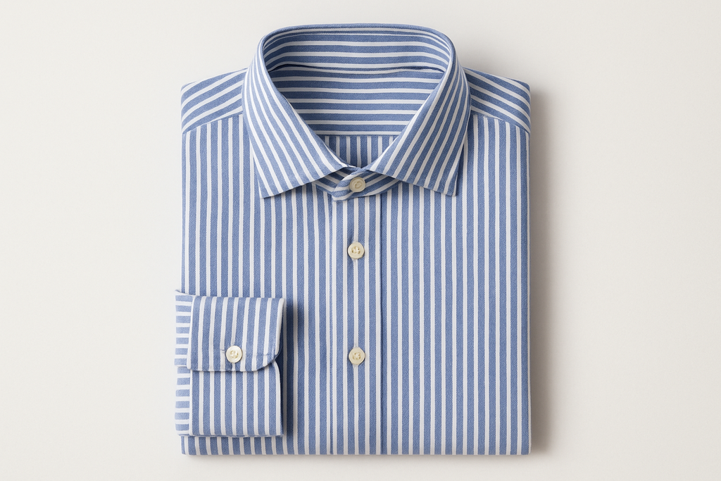 blue strip shirt in fold 