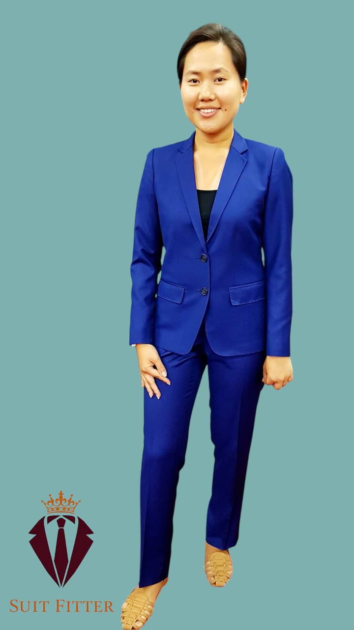 Custom made work suit for lady with extra spandex with cotton blend