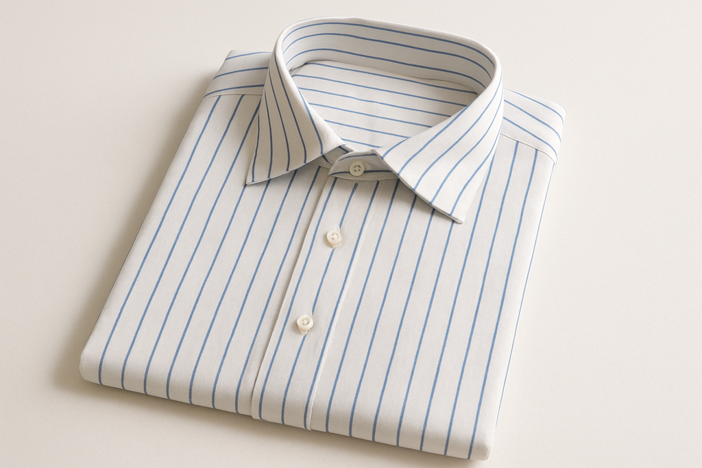 white shirt with blue strip shirt in fold 
